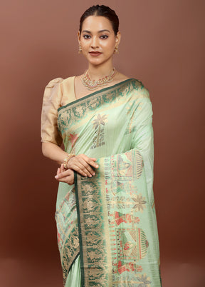 Green Dupion Silk Saree With Blouse Piece