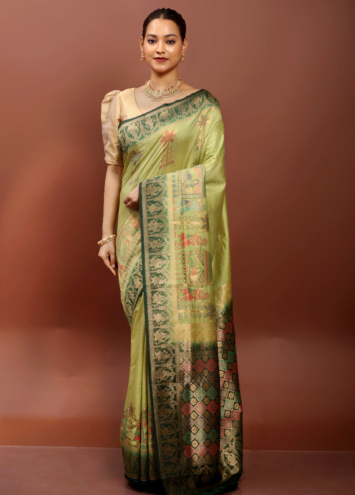 Green Dupion Silk Saree With Blouse Piece