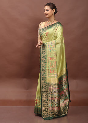 Green Dupion Silk Saree With Blouse Piece