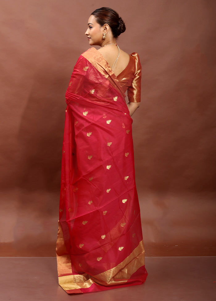 Red Handloom Chanderi Pure Cotton Saree With Blouse Piece