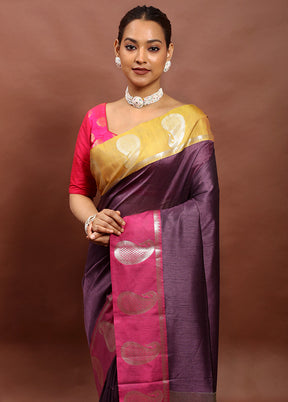 Wine Cotton Saree With Blouse Piece