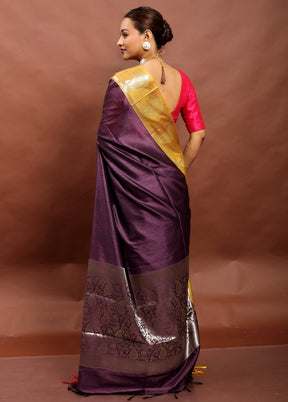 Wine Cotton Saree With Blouse Piece