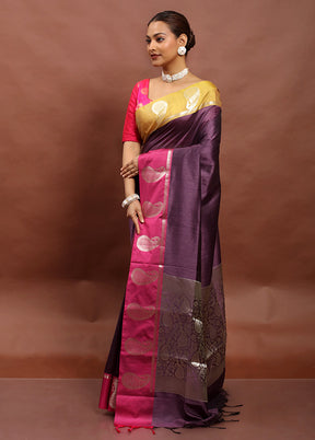 Wine Cotton Saree With Blouse Piece