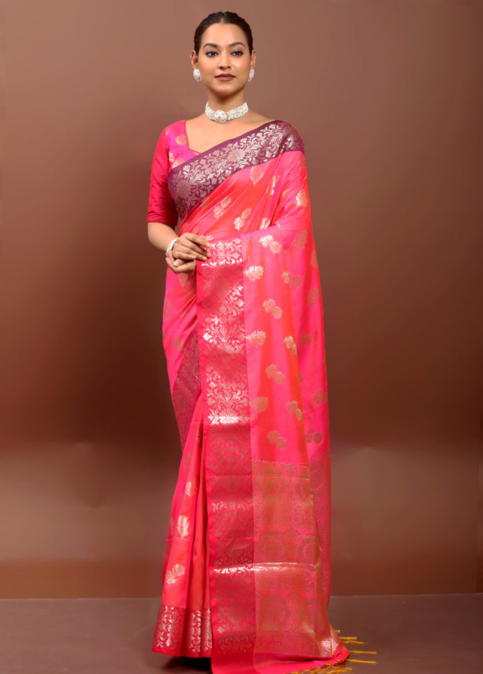 Pink Dupion Silk Saree With Blouse Piece