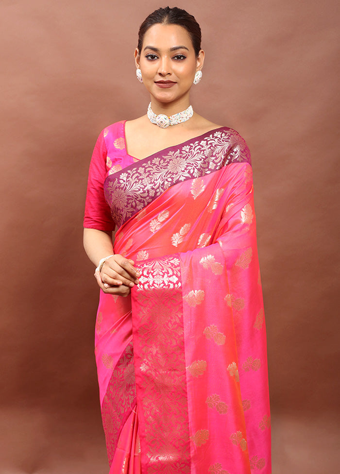 Pink Dupion Silk Saree With Blouse Piece