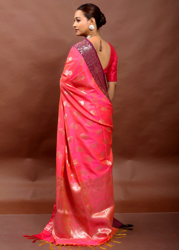 Pink Dupion Silk Saree With Blouse Piece