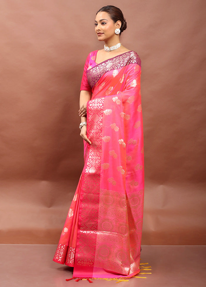 Pink Dupion Silk Saree With Blouse Piece