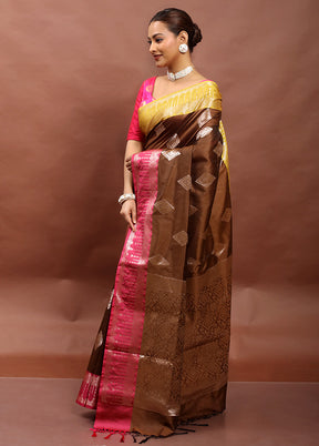 Brown Dupion Silk Saree With Blouse Piece