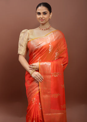 Orange Dupion Silk Saree With Blouse Piece