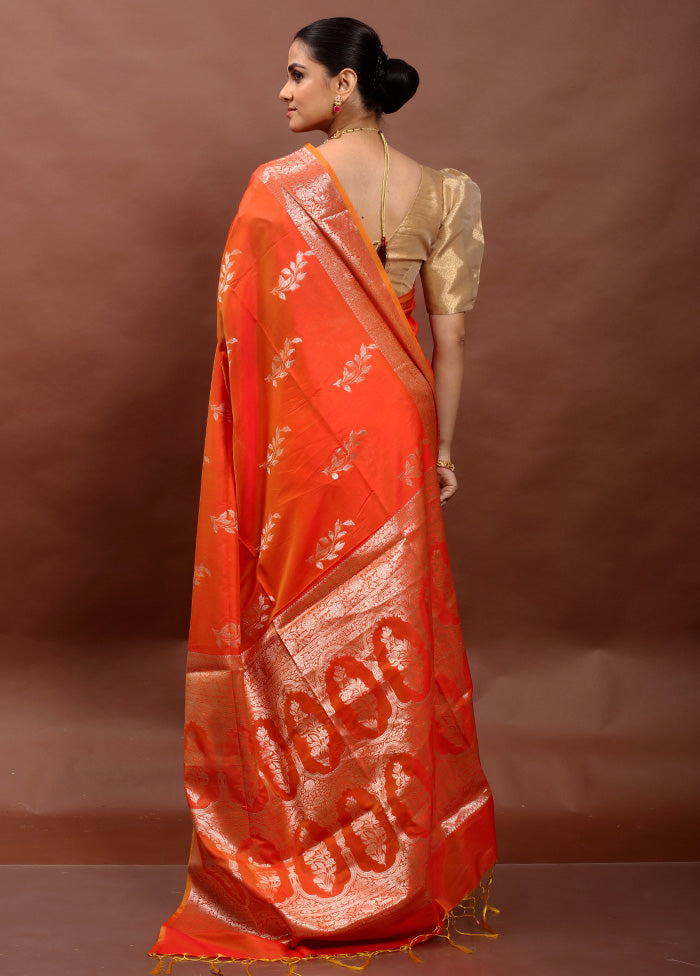 Orange Dupion Silk Saree With Blouse Piece