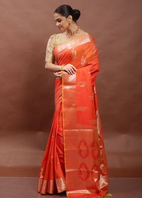 Orange Dupion Silk Saree With Blouse Piece