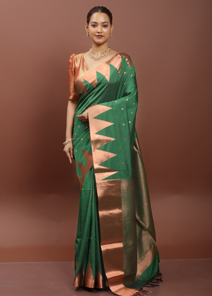 Green Kanjivaram Silk Saree With Blouse Piece