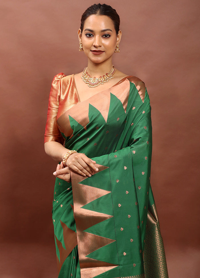 Green Kanjivaram Silk Saree With Blouse Piece