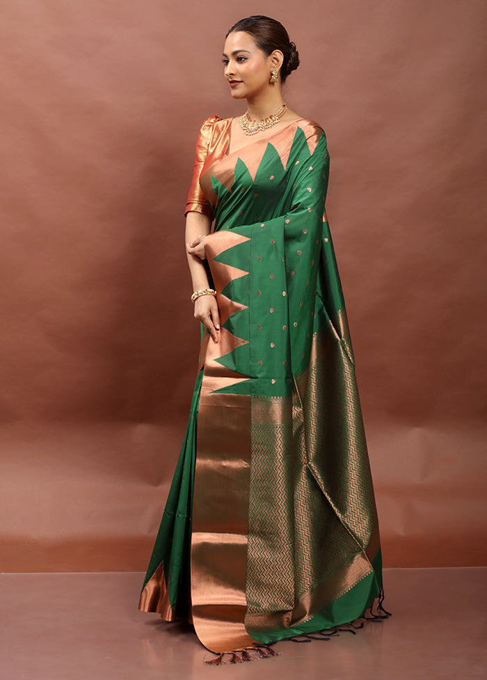 Green Kanjivaram Silk Saree With Blouse Piece