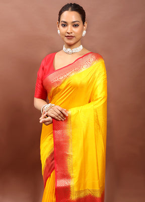 Yellow Dupion Silk Saree With Blouse Piece