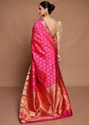 Pink Handloom Kanjivaram Pure Silk Saree With Blouse Piece