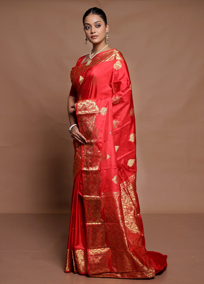 Red Handloom Kanchipuram Pure Silk Saree With Blouse Piece