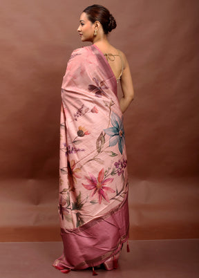 Peach Tussar Silk Saree With Blouse Piece