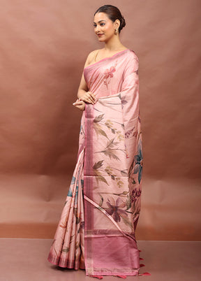 Peach Tussar Silk Saree With Blouse Piece