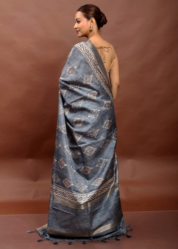 Blue Tussar Silk Saree With Blouse Piece