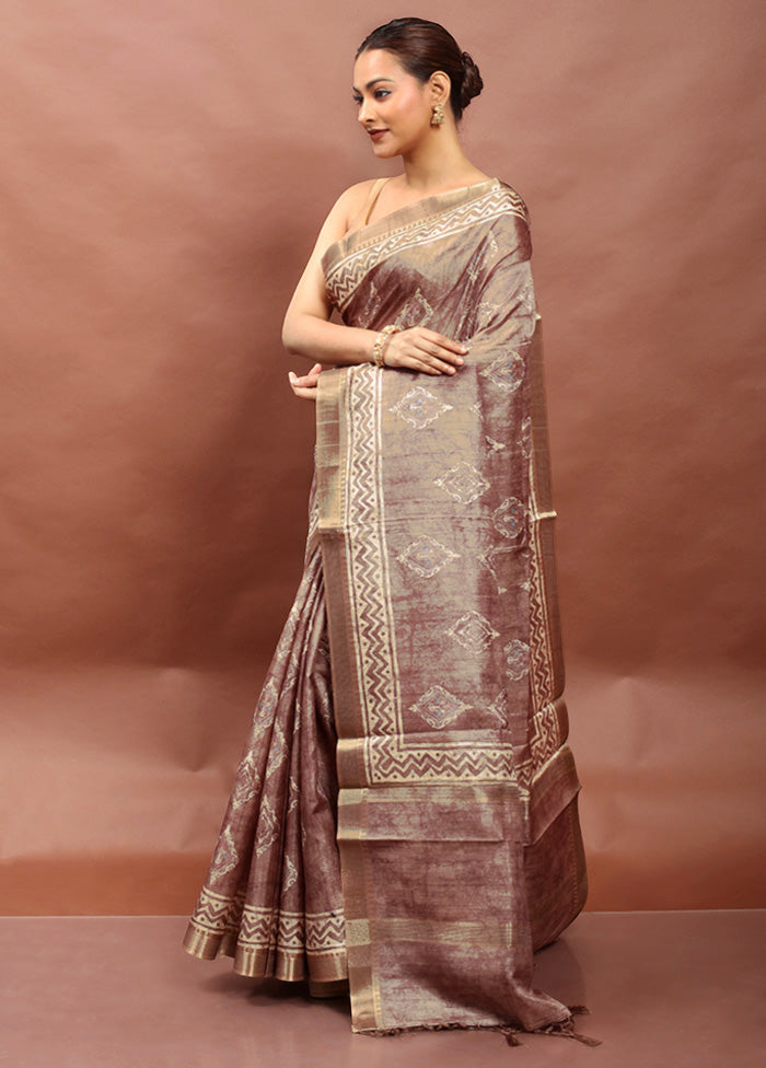 Cream Tussar Silk Saree With Blouse Piece