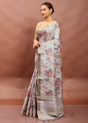 Cream Tussar Silk Saree With Blouse Piece