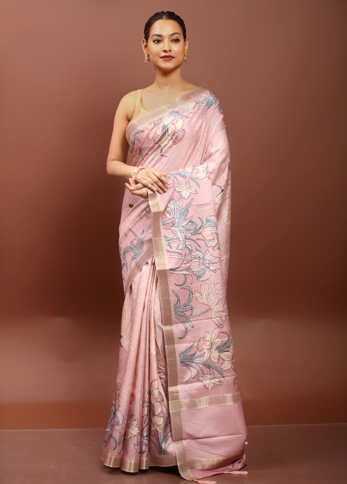 Pink Tussar Silk Saree With Blouse Piece