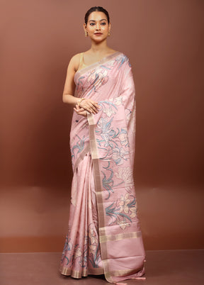 Pink Tussar Silk Saree With Blouse Piece