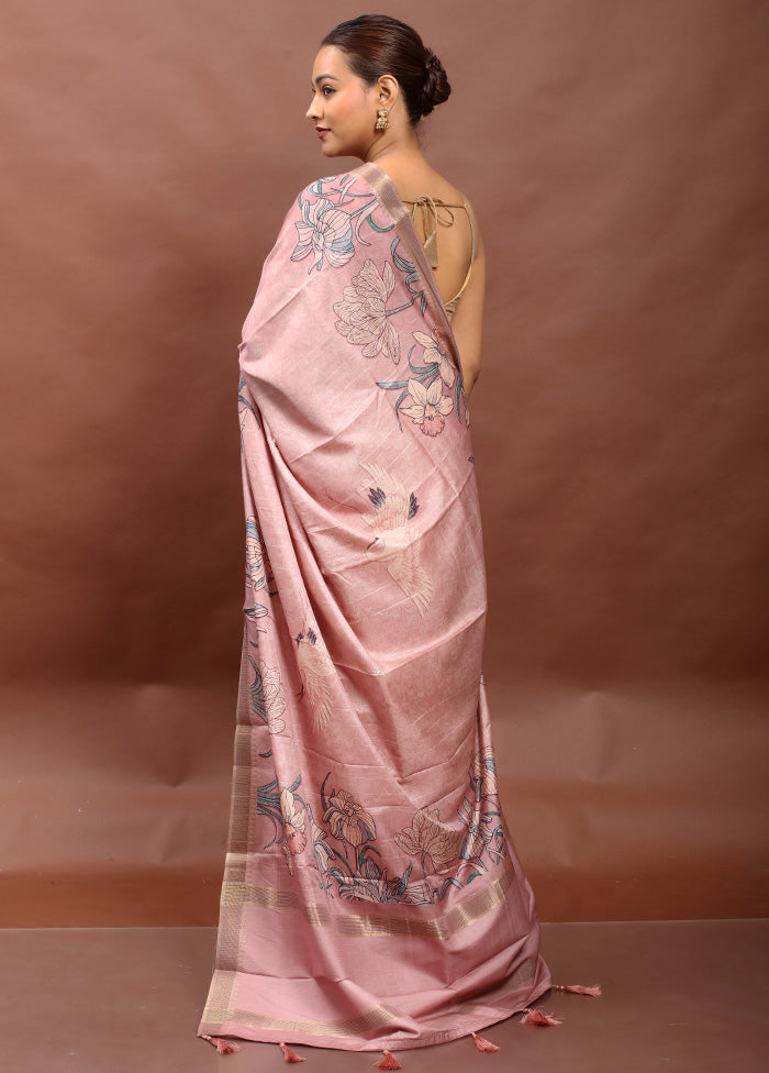 Pink Tussar Silk Saree With Blouse Piece