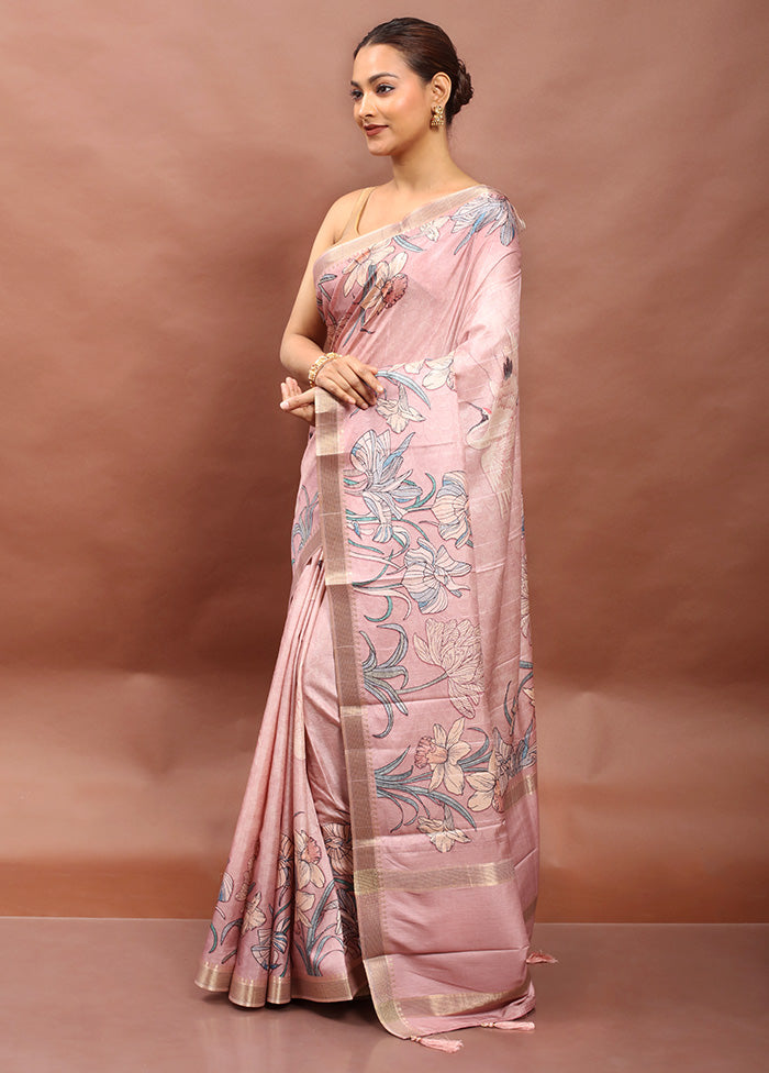 Pink Tussar Silk Saree With Blouse Piece