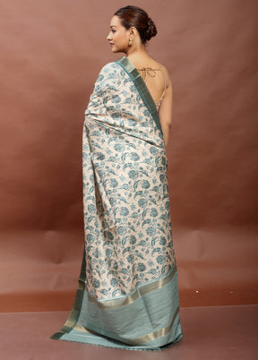 Cream Tussar Silk Saree With Blouse Piece