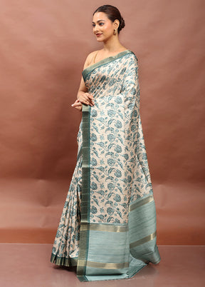 Cream Tussar Silk Saree With Blouse Piece