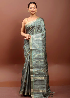 Green Tussar Silk Saree With Blouse Piece