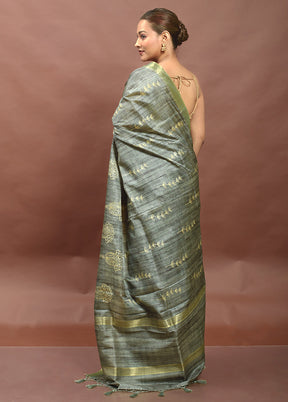 Green Tussar Silk Saree With Blouse Piece