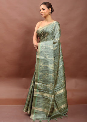 Green Tussar Silk Saree With Blouse Piece