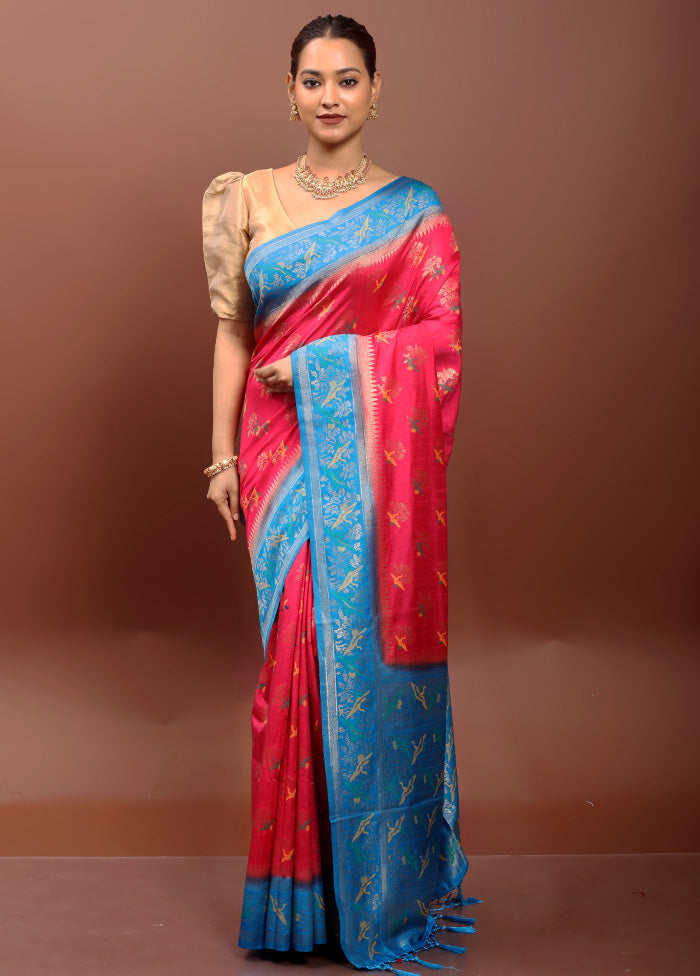 Pink Dupion Silk Saree With Blouse Piece