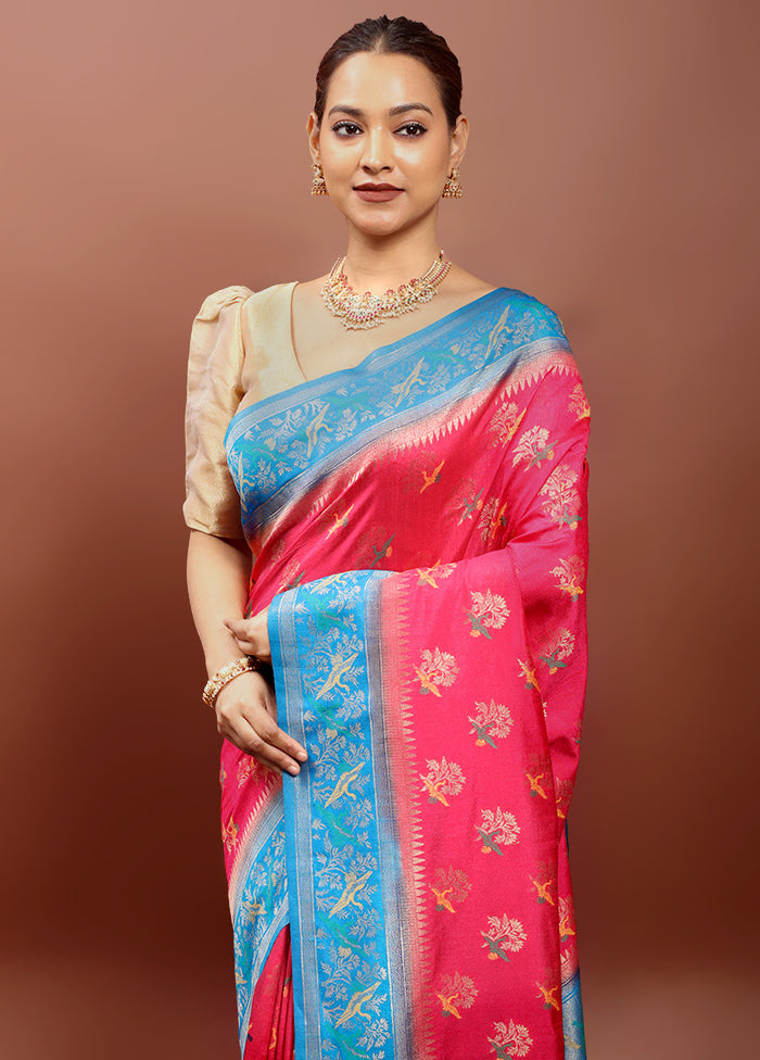 Pink Dupion Silk Saree With Blouse Piece