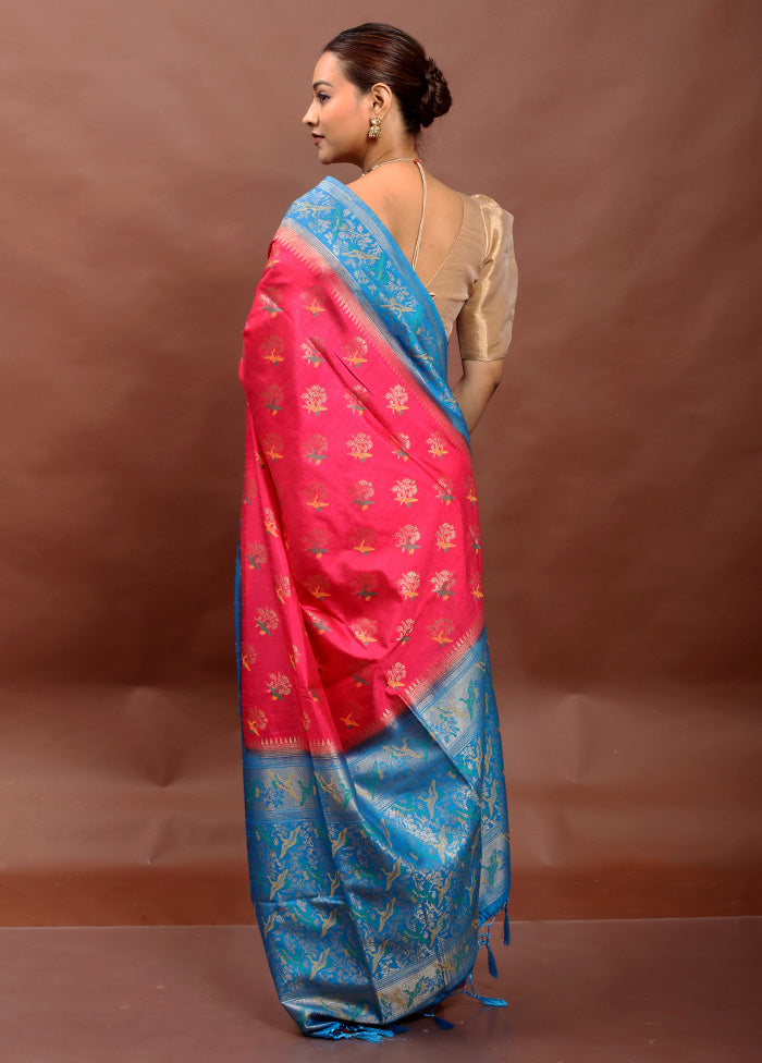 Pink Dupion Silk Saree With Blouse Piece