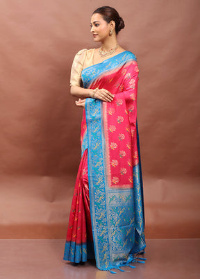 Pink Dupion Silk Saree With Blouse Piece