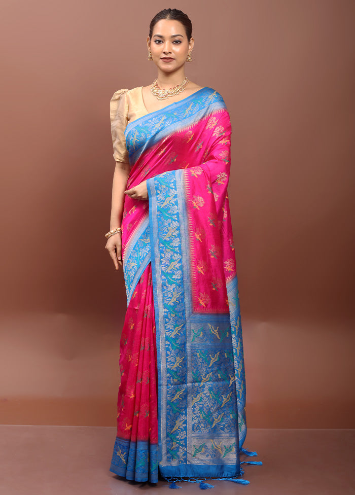 Pink Dupion Silk Saree With Blouse Piece