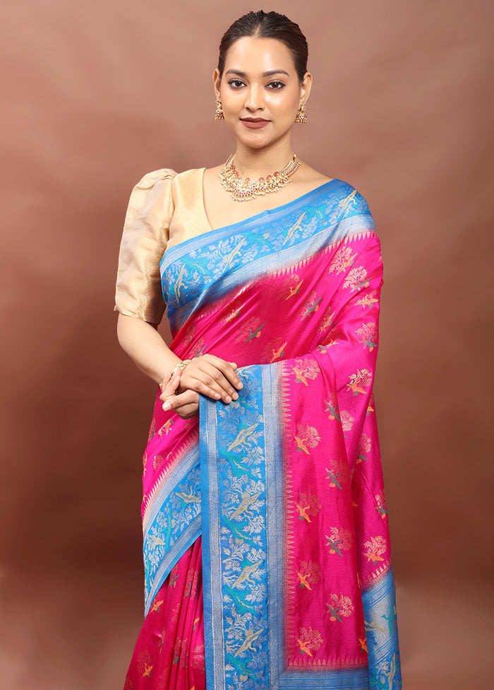 Pink Dupion Silk Saree With Blouse Piece