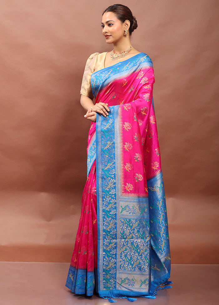 Pink Dupion Silk Saree With Blouse Piece