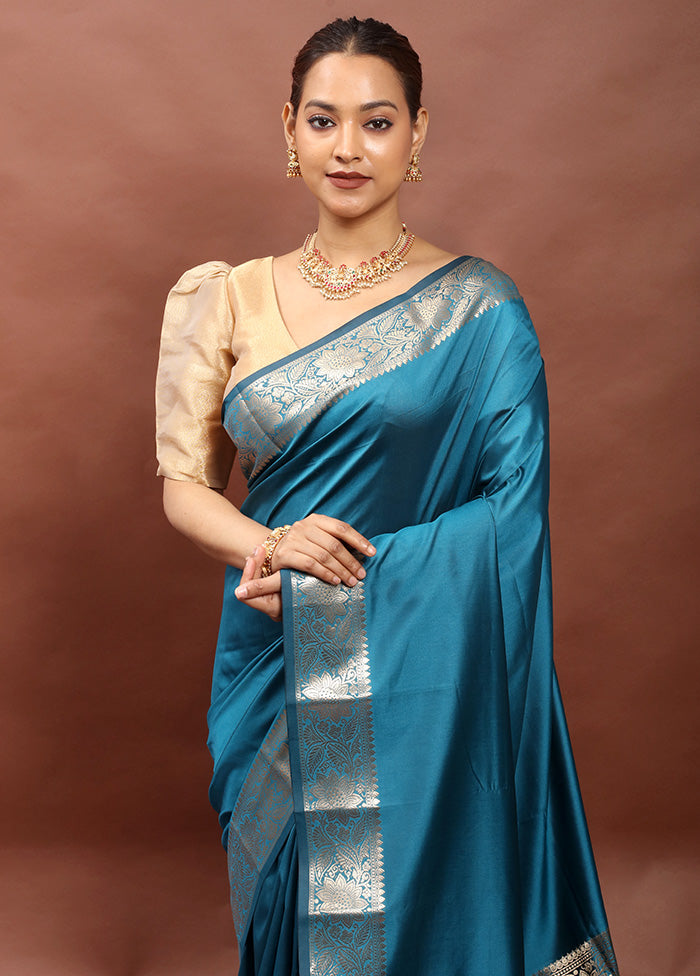 Blue Dupion Silk Saree With Blouse Piece