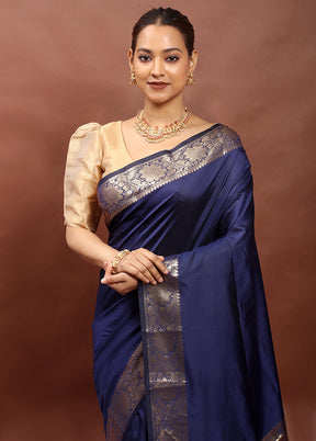 Blue Dupion Silk Saree With Blouse Piece