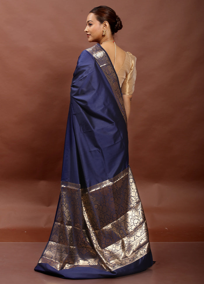 Blue Dupion Silk Saree With Blouse Piece