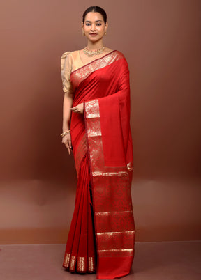 Red Dupion Silk Saree With Blouse Piece