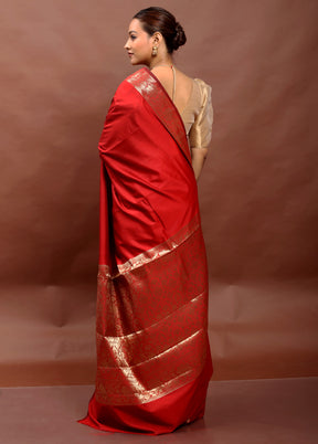 Red Dupion Silk Saree With Blouse Piece