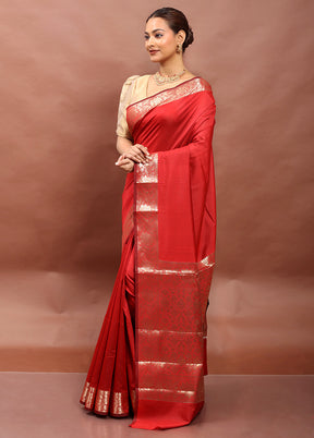 Red Dupion Silk Saree With Blouse Piece