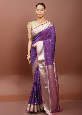 Purple Kanjivaram Silk Saree With Blouse Piece