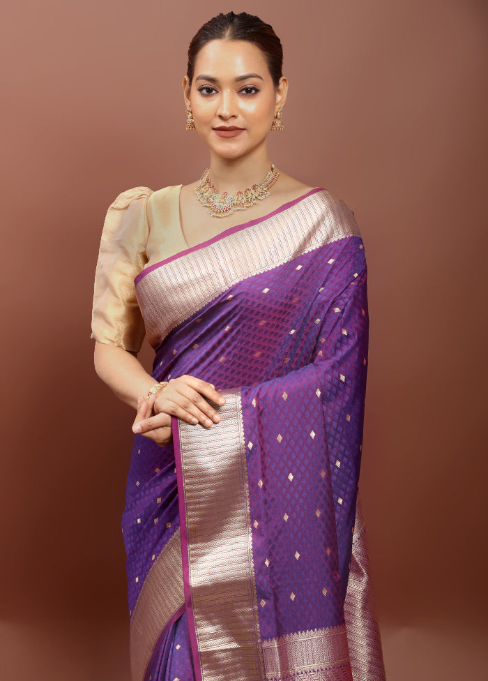 Purple Kanjivaram Silk Saree With Blouse Piece